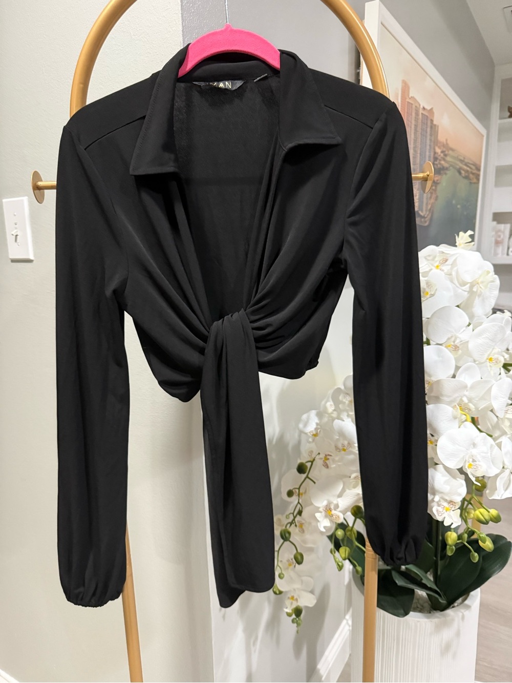 Black Tie-Top Long Sleeve Women's Top size small